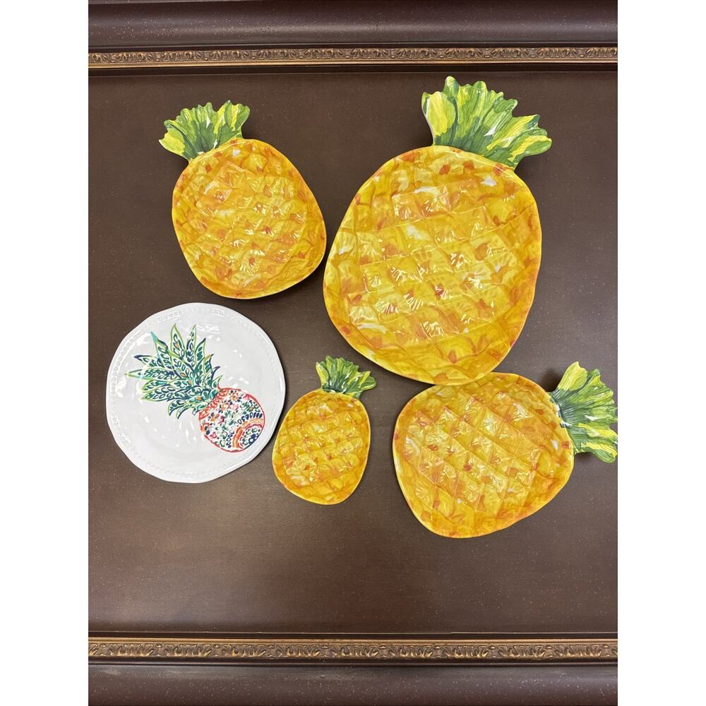 Pineapple Themed Bowl & Serving Set Small Medium Large Plate Dishes Outdoor 5 Pc